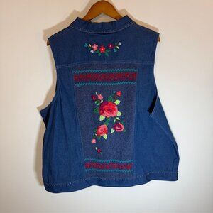 Alfred Dunner Womens Denim Vest Floral Embroidered Beaded Accents Sz 20W Boho